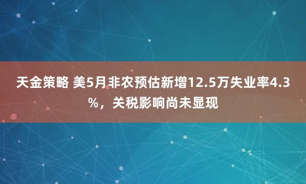 天金策略 美5月非农预估新增12.5万失业率4.3%，关税影响尚未显现